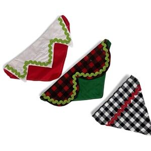 Handmade Christmas Dog Collar Bandanas Set of 3 – Size Medium 9”x5”
